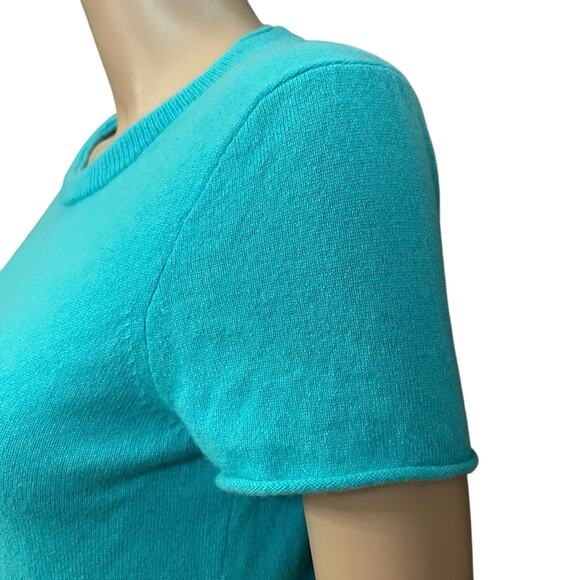 J Crew Cashmere Short Sleeve Sweater Medium Turquoise Minimalist Classic Preppy - Picture 2 of 12
